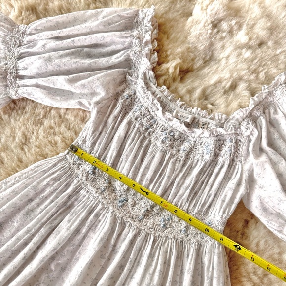 💋SOLD💋✨🩶❄️DÔEN ‘Rosen’ Embroidered Cotton Voile Azure Windswept Floral XS✨ - Picture 9 of 17